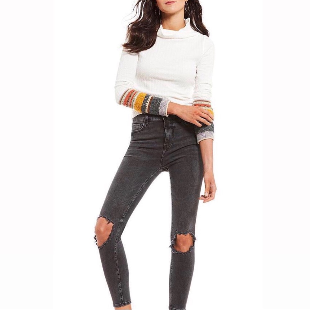 Free People High Rise Distressed Skinny Jeans